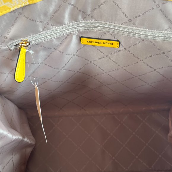 Michael Kors Mirella Large Center Stripe Logo Tote Bag MK Yellow Multi - Picture 7 of 10